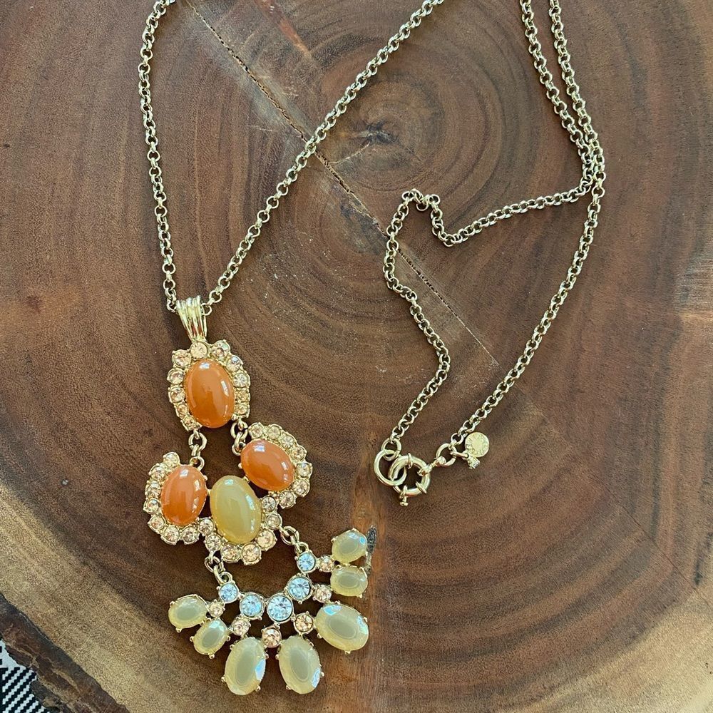 J. crew Art Deco retro style gold and yellow topaz gem long statement necklace